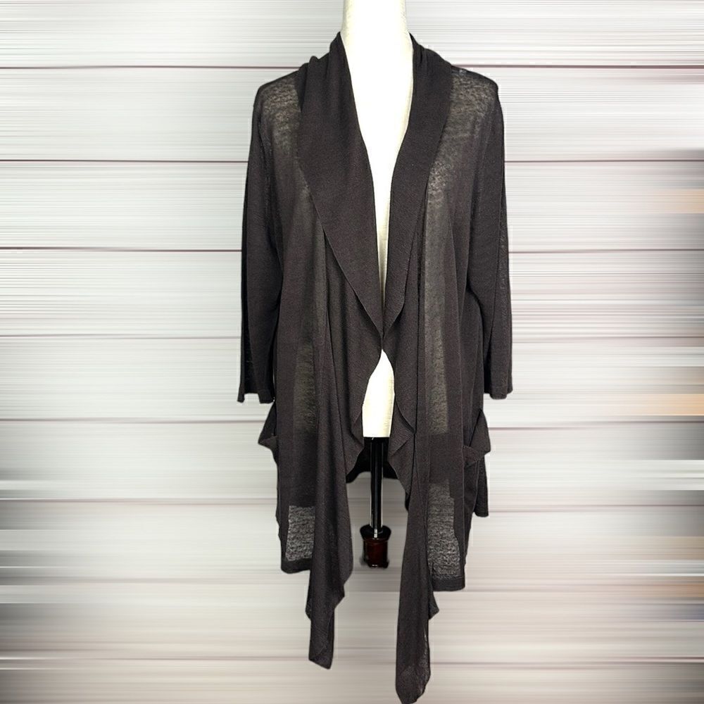 Marina Rinaldi Open Front Lightweight Semi Sheer Brown Draped Long Cardigan L